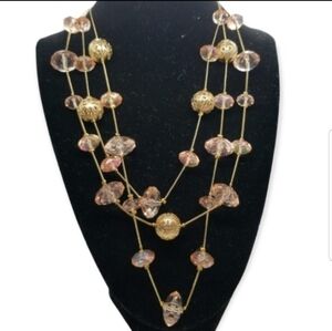VINTAGE PINK ACRYLIC CRYSTAL & GOLDTONED LAYERED STATEMENT NECKLACE